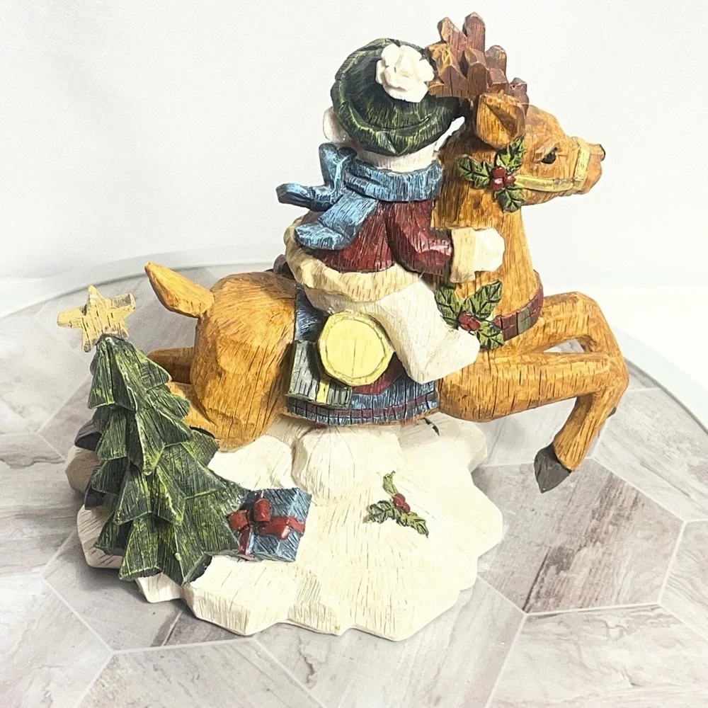Hero Gift Snowman Riding Reindeer Christmas Figurine Folk Art Decor